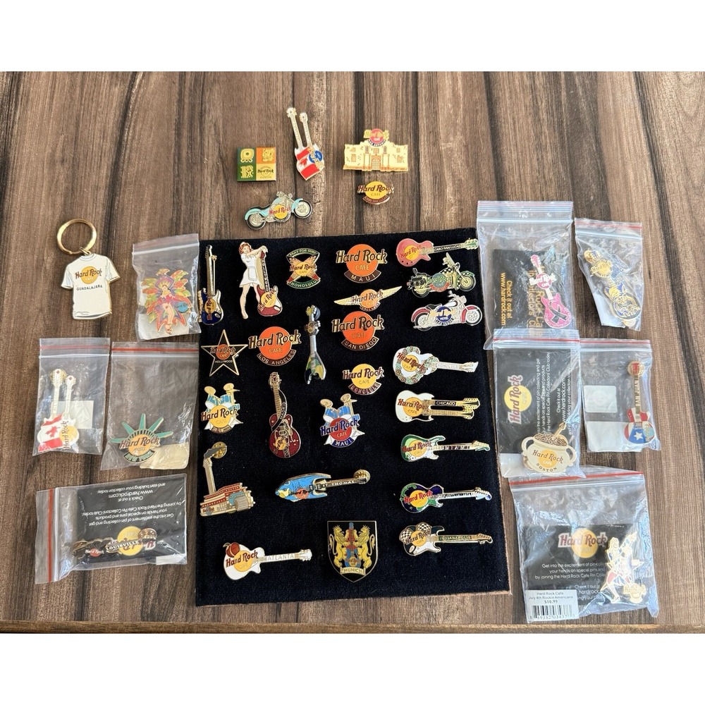 Hard Rock Cafe Collectors Pin Lot Of 39+ Keychain U.S Mexico & Europe $400 Value